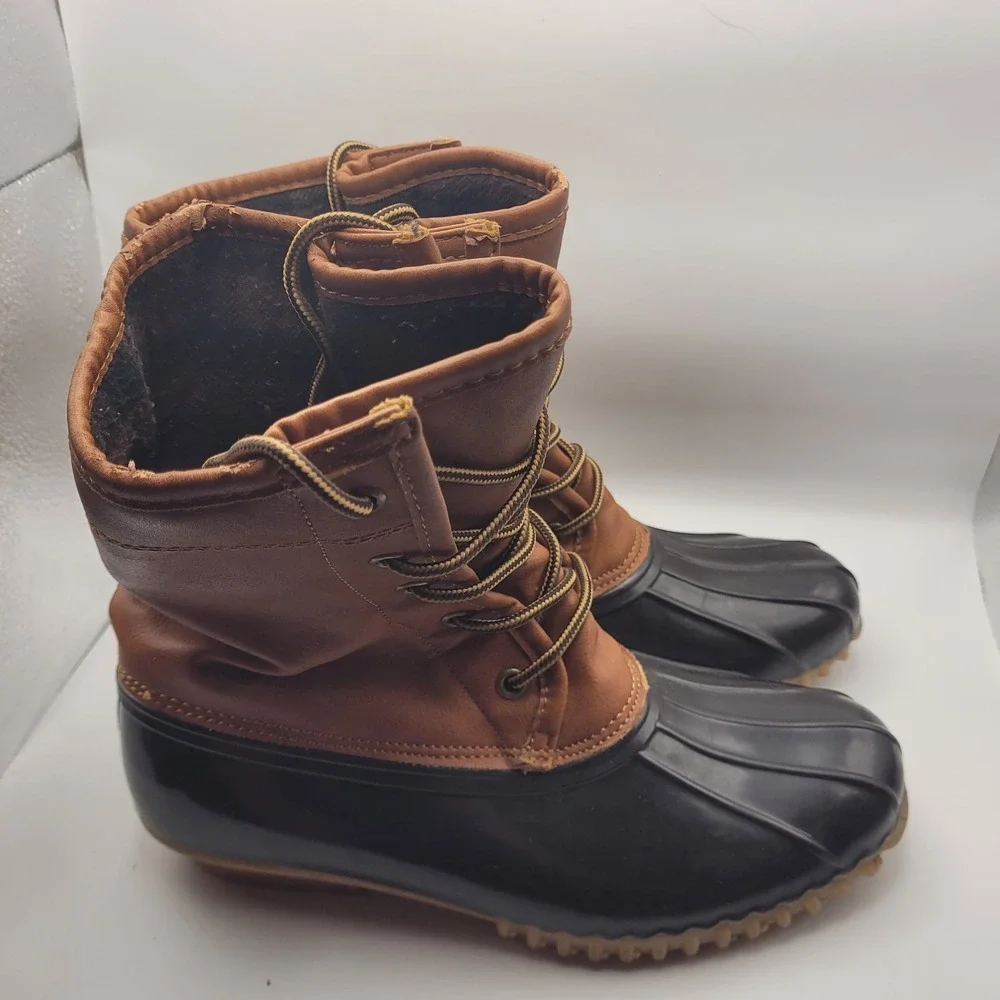 The Original Duck Boot Arianna Women's Size 8 M Brown Black Lace Up Rain Boot.